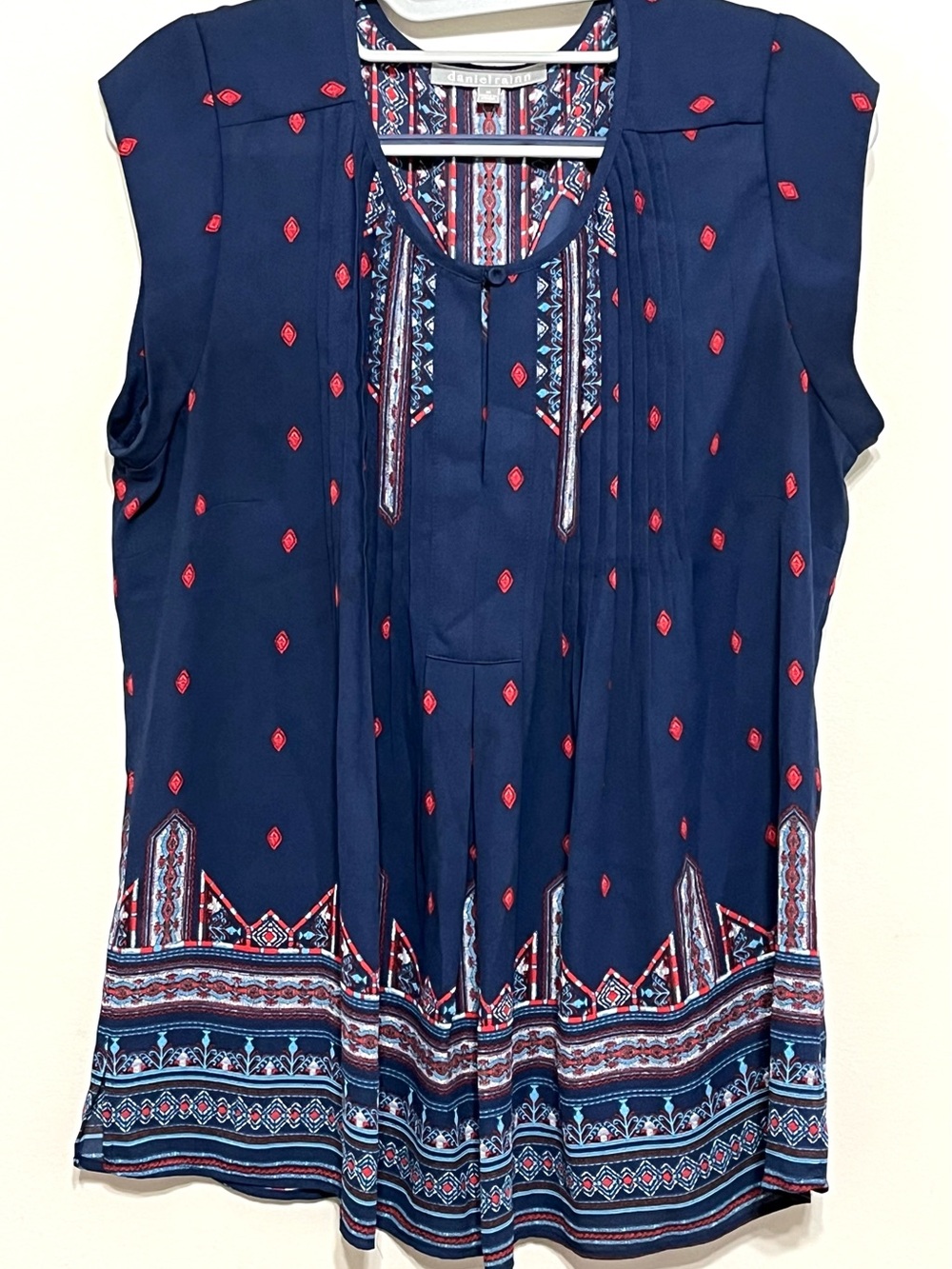 Daniel Rainn navy blue flutter sleeve top blouse size M